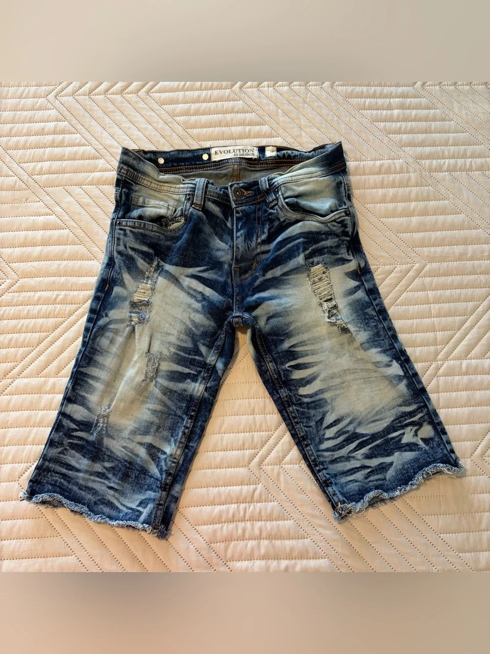 Evolution In Design Boys' Distressed Blue Denim Shorts Size 10